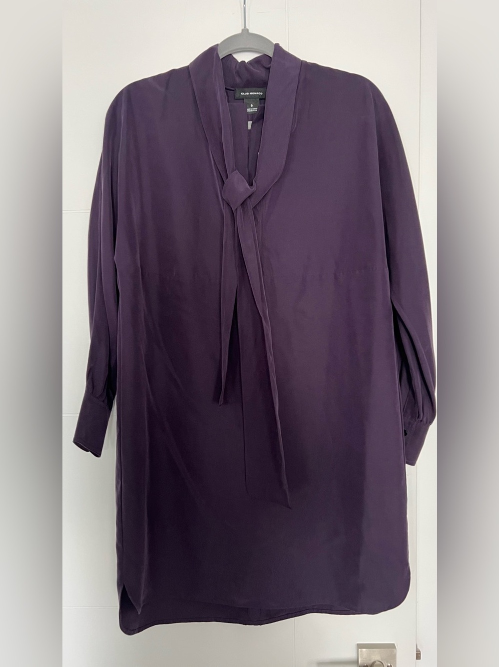 Club Monaco Deep Plum Tie-Neck Dress